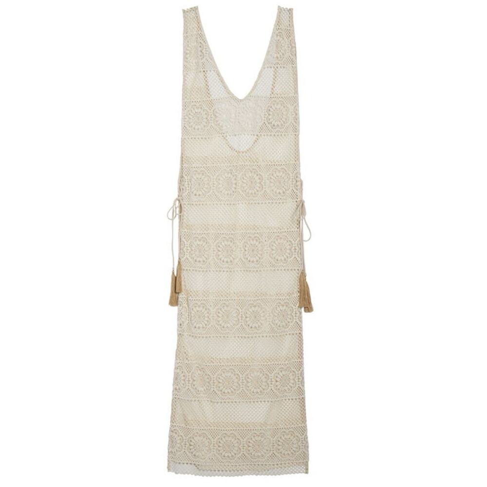 PilyQ Womens Lace Up Side V Neck Open Knit Cover Up Beige SzS Perfect For Beach - Picture 8 of 16